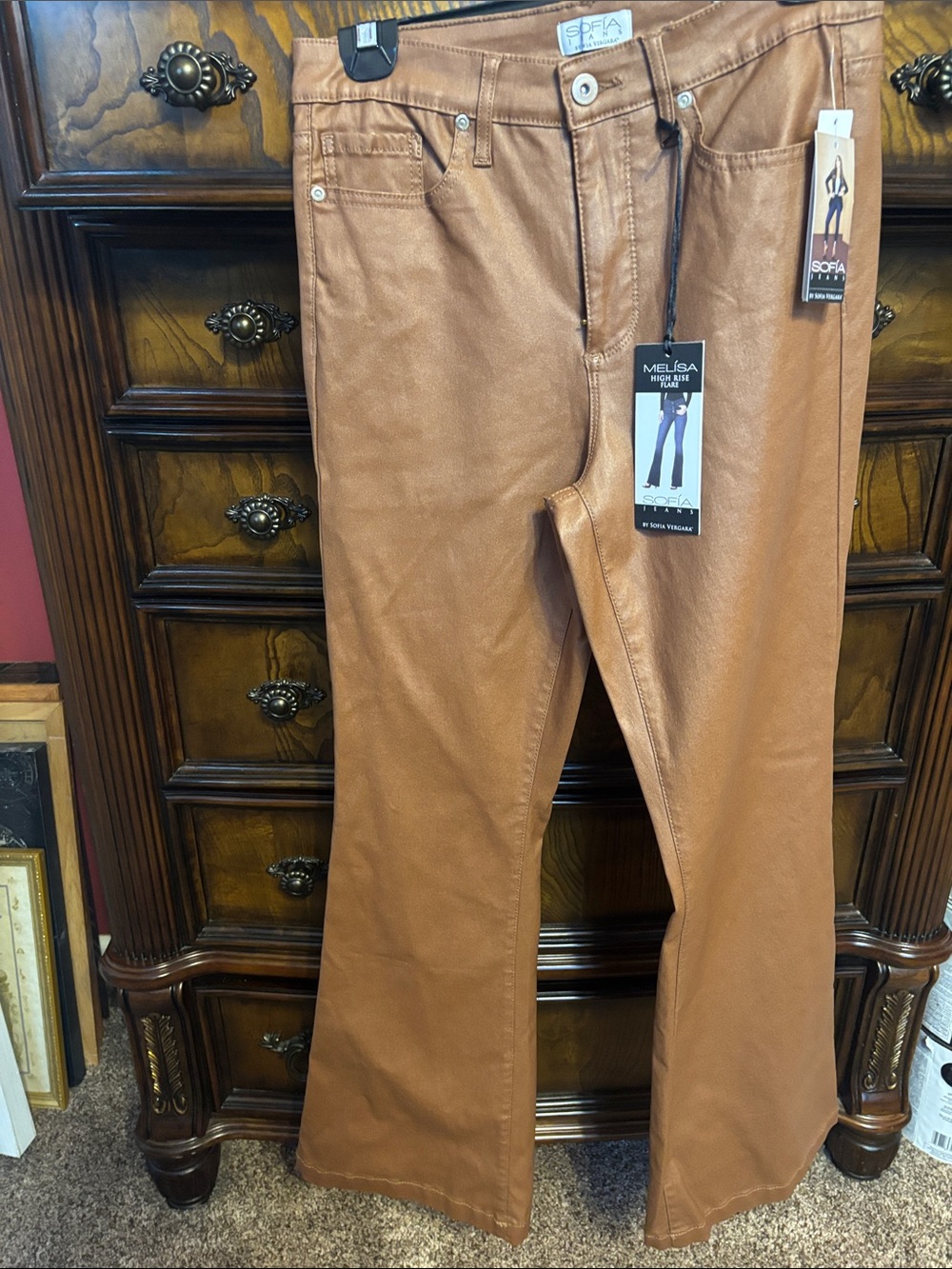 NWT women’s high rise flare costed Jeans in Cognac Brown size 8